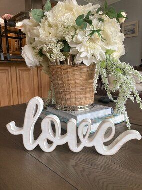 Wooden Love Sign in Script Color White
